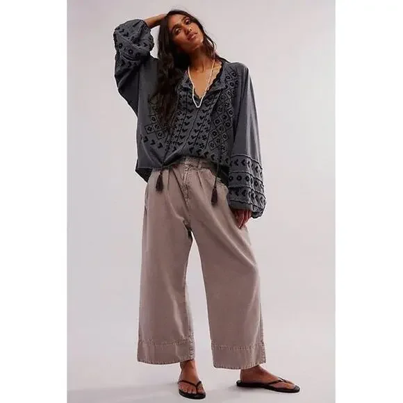 Free People Gray Embroidered Blouse - Picture 3 of 8